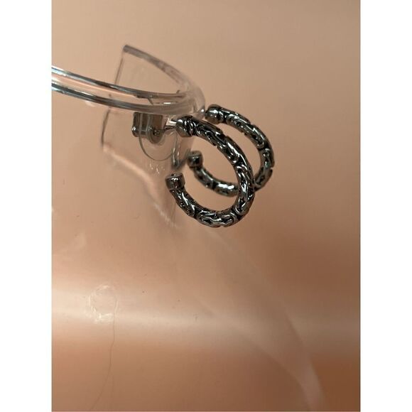 INC Shiny Silver Tone Filigree Hoop Pierced Earrings New - Picture 1 of 8